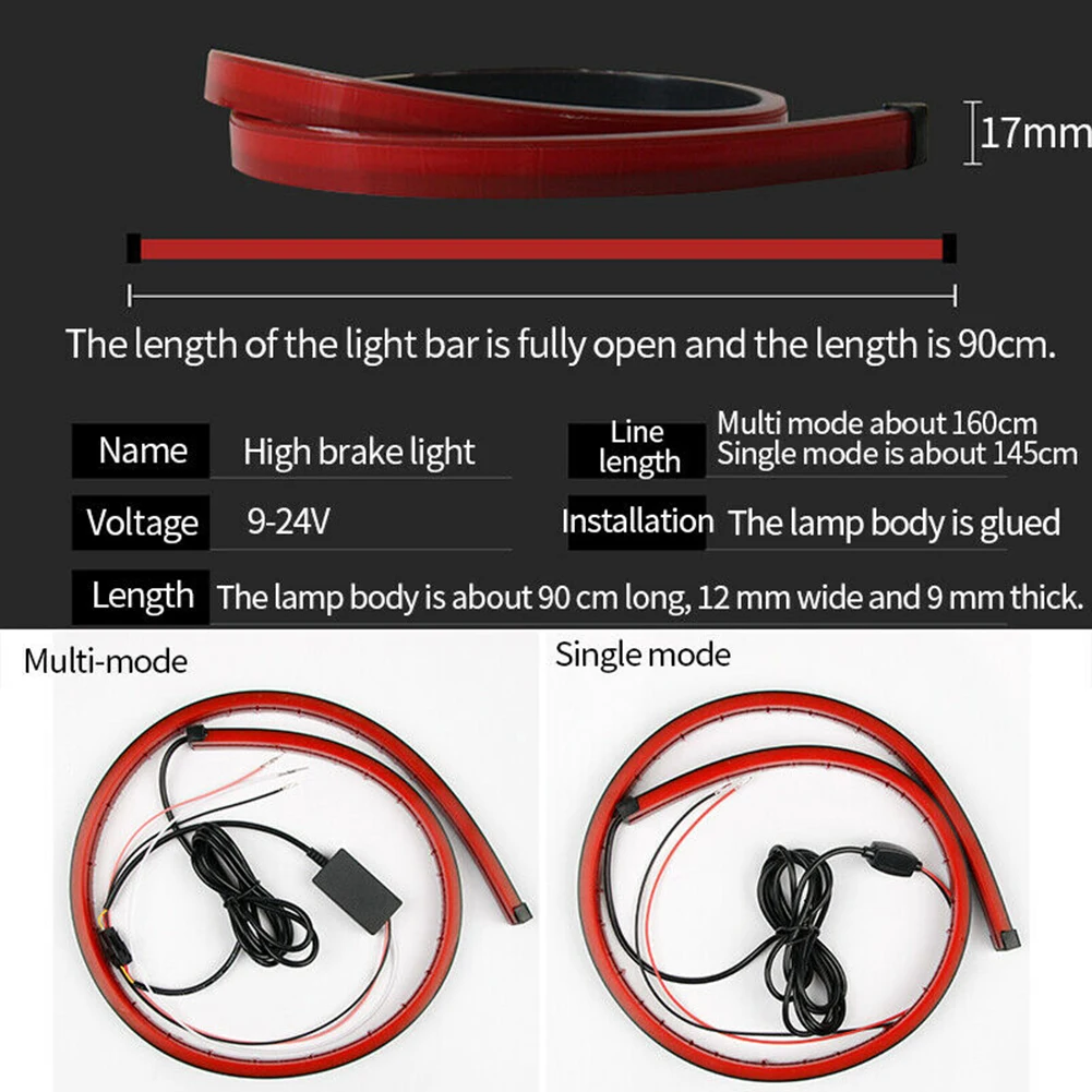 

90cm Light Strip LED 3rd High Brake Rear Windshield Stop Signal Bar Red