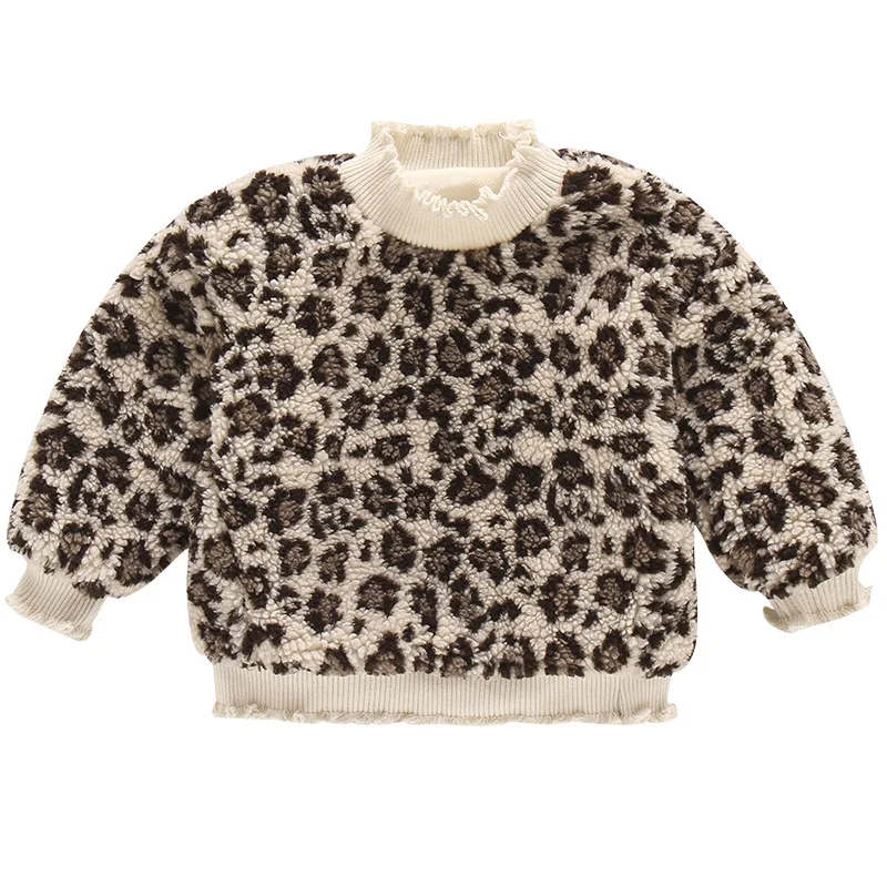 

Girls' Fleece-Lined Leopard Print Furry Sweater 2020 Autumn and Winter New Winter Clothes Western Style Top Children's Clothing