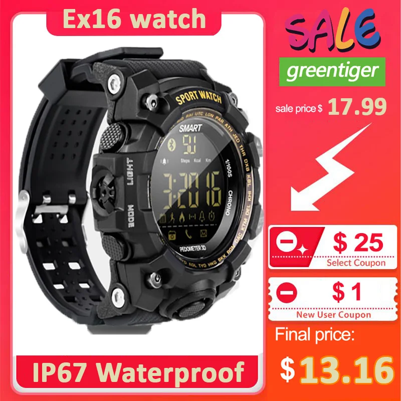 Новинка EX16 Спортивные Bluetooth Смарт часы Xwatch 5ATM IP67 водонепроницаемые умные часы Шагомер Секундомер Будильник долгое время ожидания