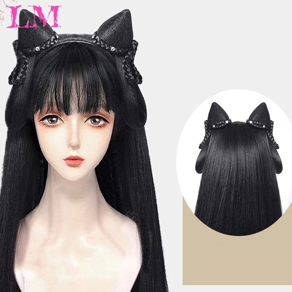 

LM Synthetic Long Straight Wig Chinese Hanfu Ancient Style High Temperature Fiber Natural False Black Headgear Wig