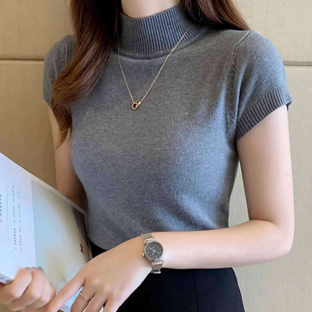 Женская облегающая футболка летняя повседневная однотонная Трикотажная с