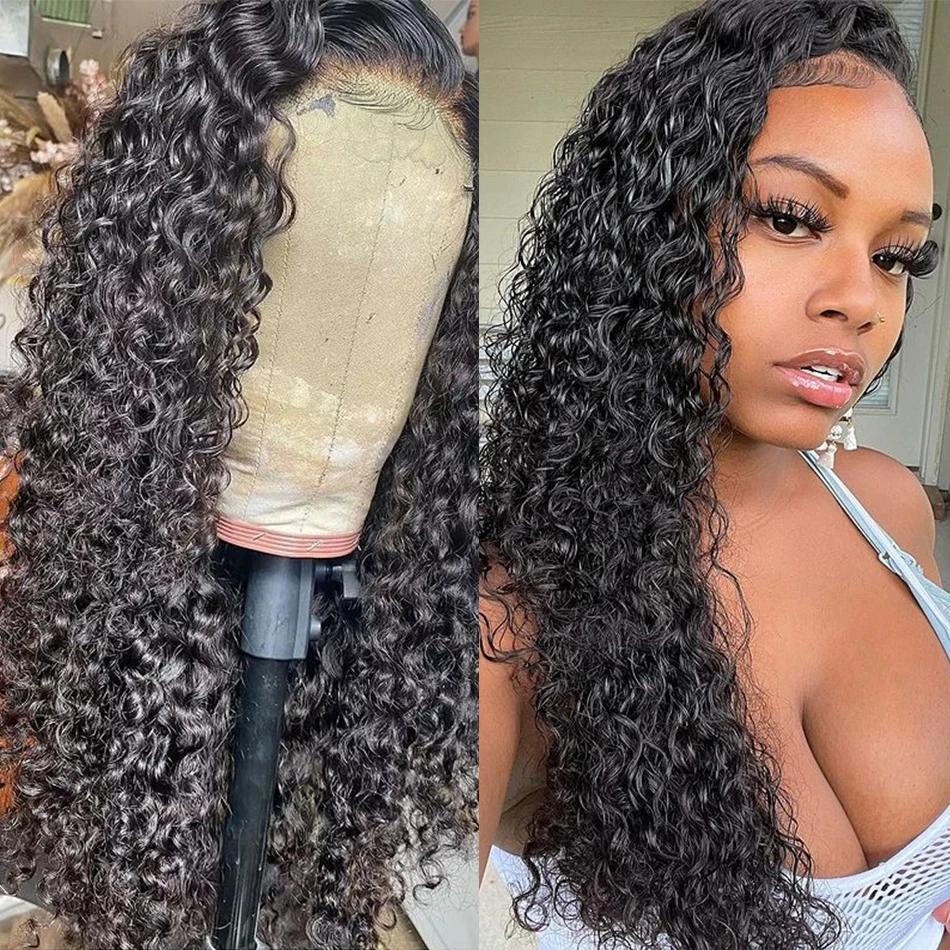 Deep Wave Lace Front Human Hair Wigs 30 32 40 Inch 13x4 Long Glueless Brazilian Frontal Closure Wig For Black Women Water Curly