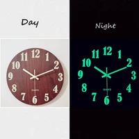 luminous wall clock12 inch wooden silent non ticking kitchen wallclocks with night lights for indooroutdoor living room