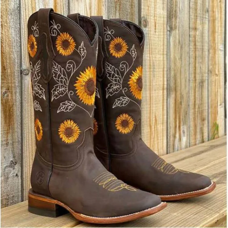 

Женские кожаные ковбойские ботинки на толстом каблуке, Размеры 35-43gh67