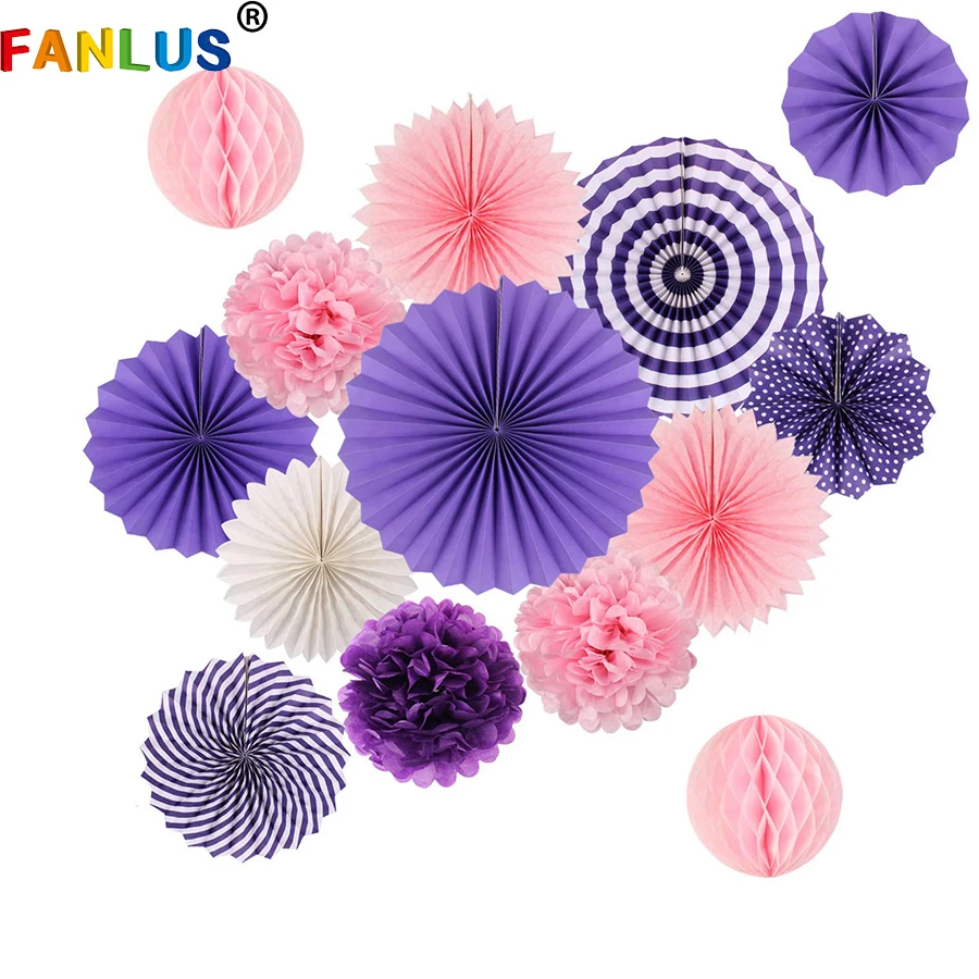 13 шт./компл. фиолетовый набор бумажных фанатов розовые помпоны свадьба с днем