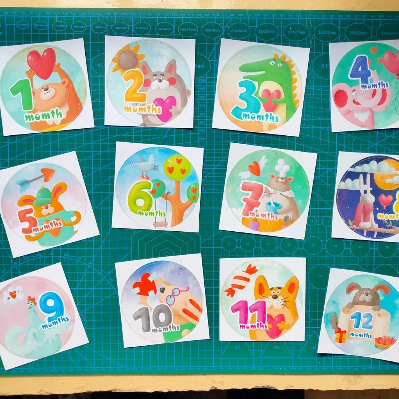 

12 Pcs Baby Pregnant Monthly Stickers Memory Recording Milestone Sticker Props