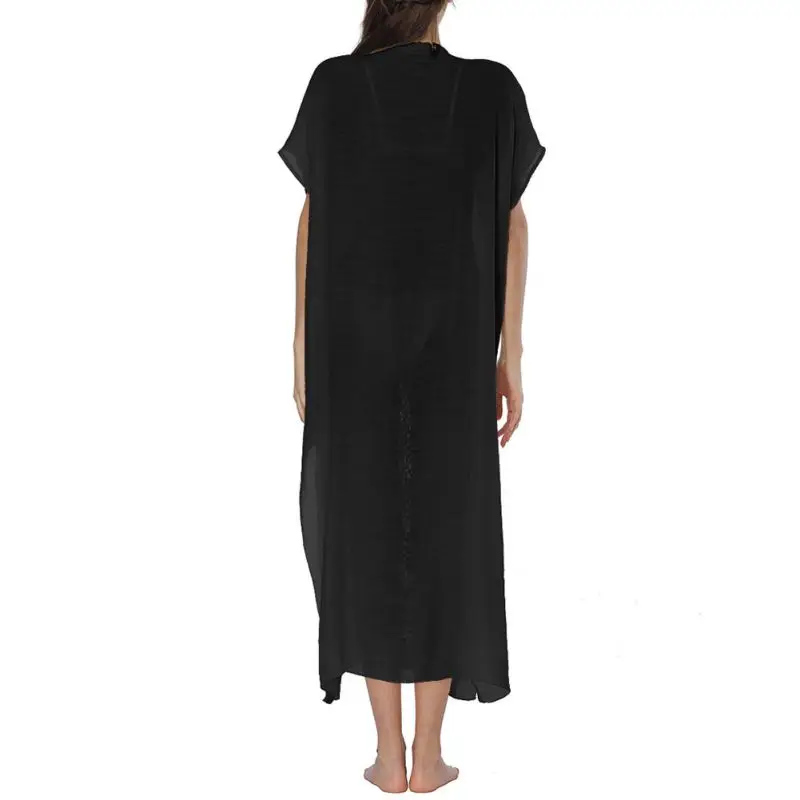 Женское пляжное платье на бретельках белое ажурное с открытой спиной и V образным