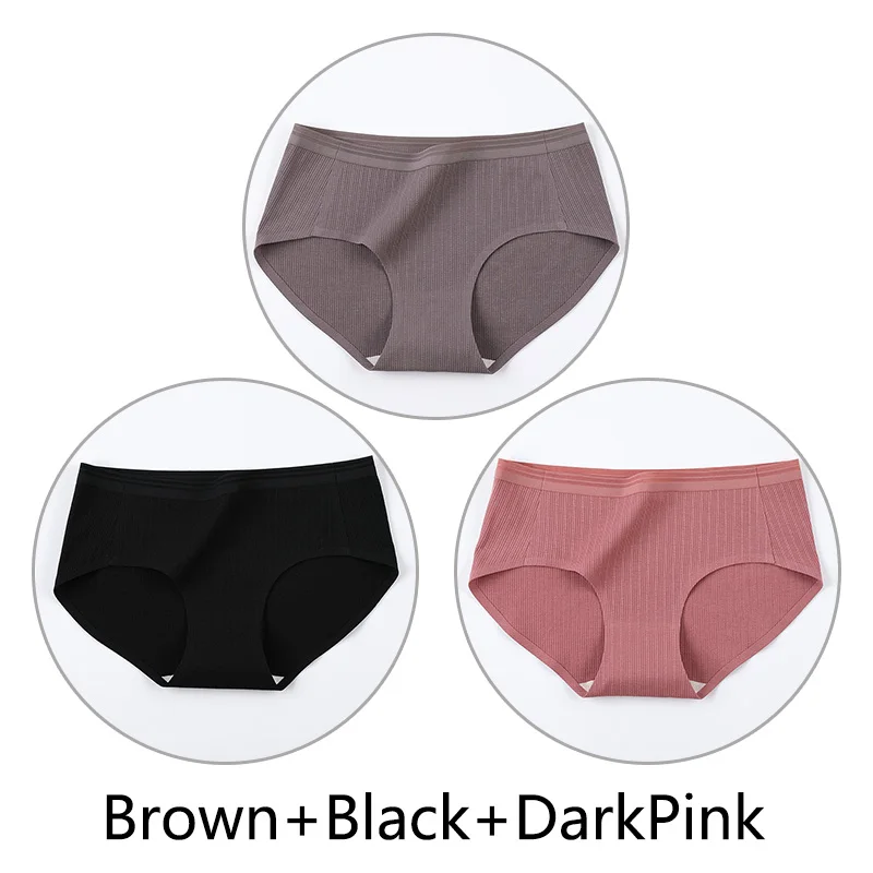Brown Black DarkPink 3 шт. нитки жаккардовые процесс дышащие трусики женские сексуальные хлопковые шорты Бесшовные мягкое нижнее белье m-xl девушки нижнее белье - Цвет: Brown Black DarkPink