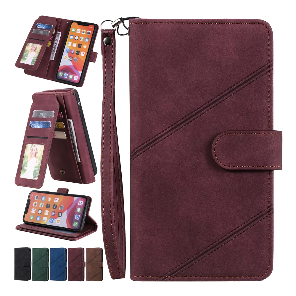 

For Samsung Galaxy A02S A5 2017 A520 A6 Plus A7 A8 A10 A12 A21S A20 E Premium Soft PU Leather Flip Folio Wallet Wrist Strap Case