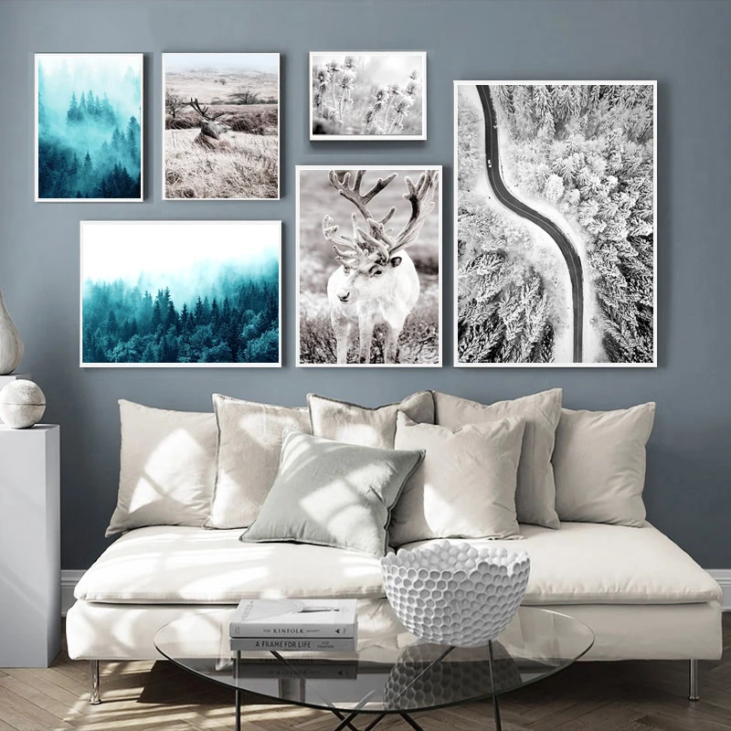 Скандинавский плакат с парусом снежинка лес природная фотография искусство