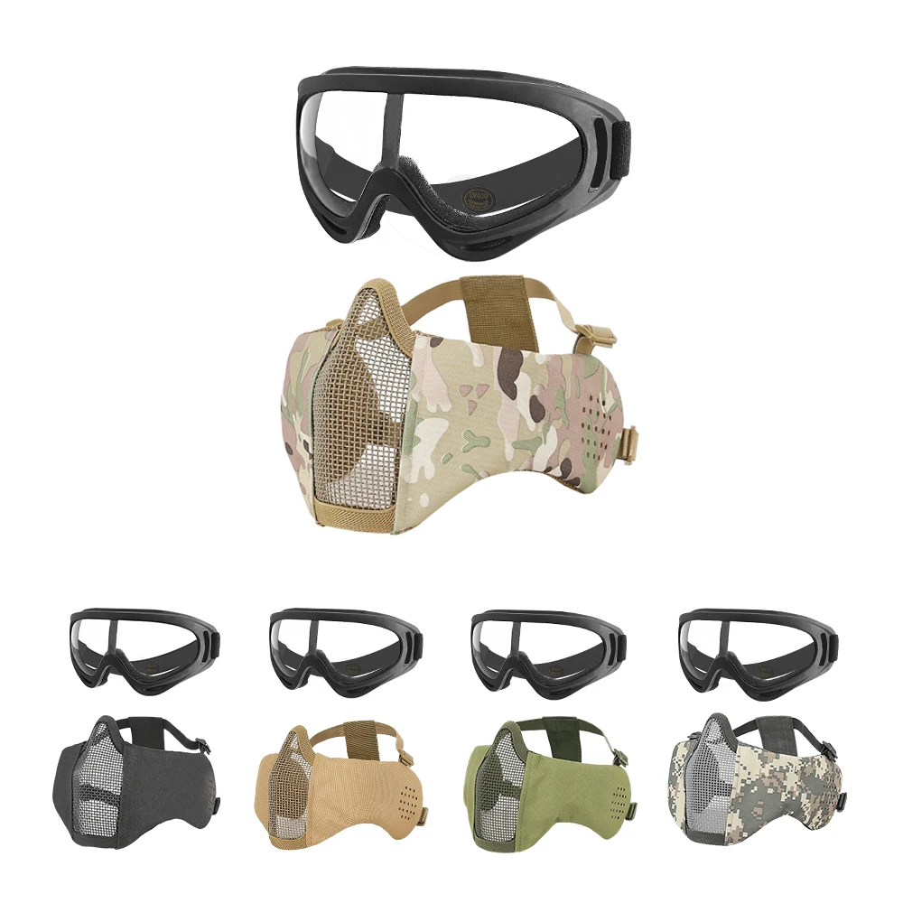 MGFLASHFORCE маска для страйкбола комплект очков Стальная Сетчатая Маска на половину