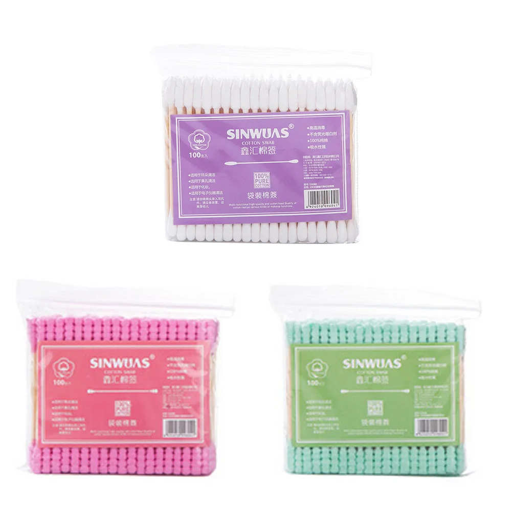 

100Pcs/lot Cosmetic Cotton Swab Stick Double Head Ended Clean Cotton Buds Ear Clean Tools For Children Adult