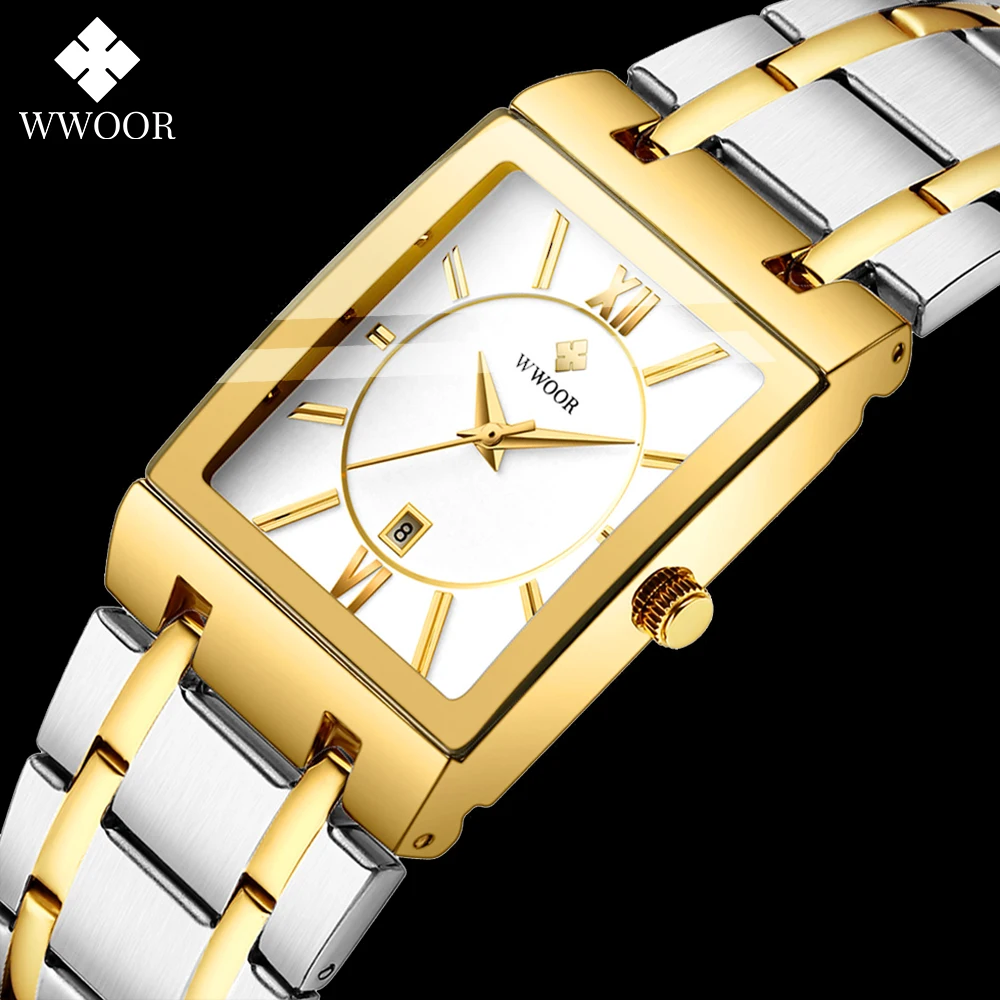 

Montre Homme WWOOR 2021 Fashion Mens Watches Top Brand Luxury Square Waterproof Quartz Clock Stainless Steel Date Wristwatch Men