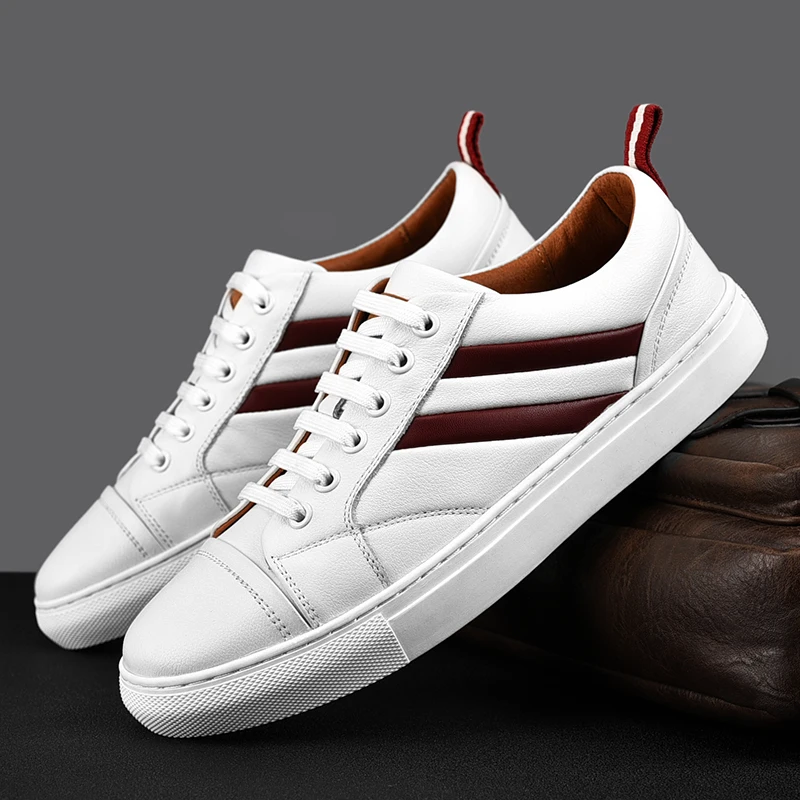 Murah Sepatu Datar Pria Kulit Asli Putih Sepatu Kasual Pria Musim Gugur 2021 Sneakers Fashion Pria Kualitas Terbaik Sepatu Pria Nyaman