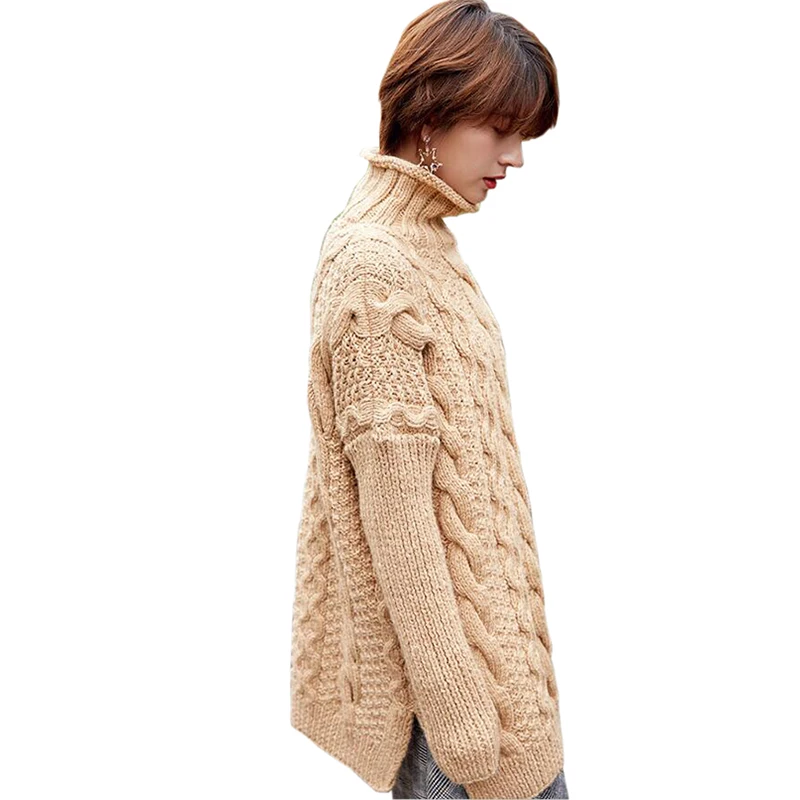 Осень 2020 Длинное платье-свитер с высоким воротником Мягкий теплый пуловер Свитер