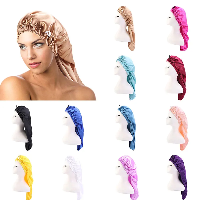 

Turban Hat Long Tail Chemo Cap Elastic Braid Hat Comefortable Soild Color Pirate Long Tube Women Headscarf Night Hair Care Cap