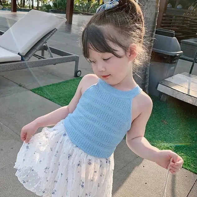 

2021 Pure color short fashion Children's girls casual clothing tanks kids Summer baby Vest tops P2023