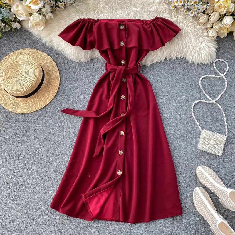 SINGRAIN женское богемное платье с открытыми плечами элегантное ТРАПЕЦИЕВИДНОЕ