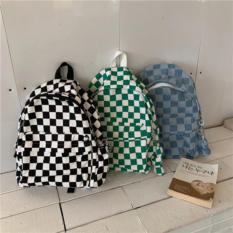 

New Nordic Style Chessboard Lattice Outdoor Sports Backpack Student Large Capacity Tutorial Bags School Supplies Office Supply