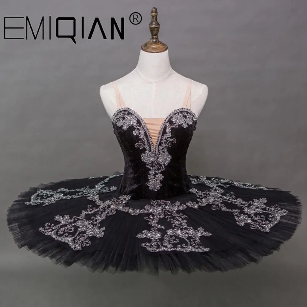 Черная балетная юбка пачка Бархатный лиф со слоями плиссированных тюлей Блинные
