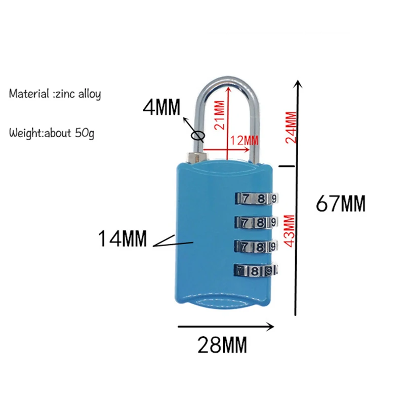 Металлический 4 набора цифр Пароль Замок Комбинация чемодан Чемодан кодовый