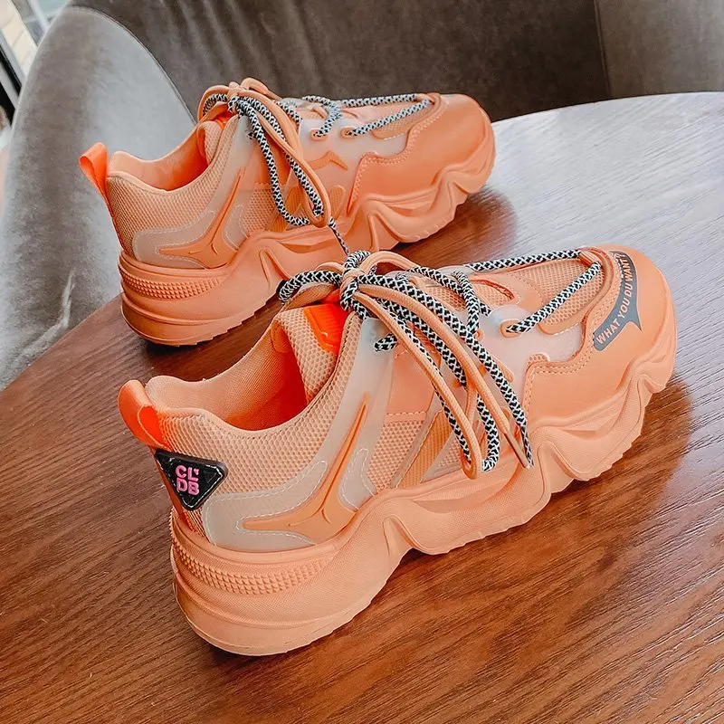 

Sneakers Women Platform Casual Shoes Fashion Sneakers Platform Basket Femme Yellow Lace-Up Casual Chunky Shoes 40