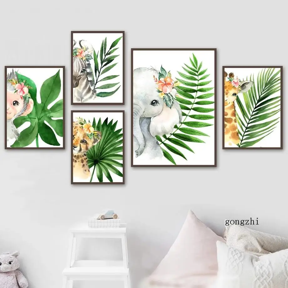 Постеры в скандинавском стиле с акварелью зеброй слоном обезьяной | Дом и сад
