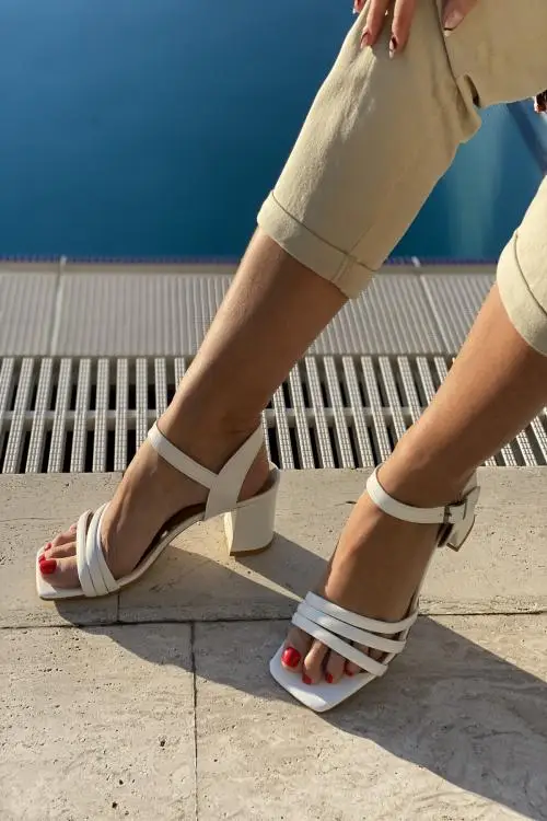 

TUGBA Women Lady Tri Band Wrist And Belt Detail Heels Shoes