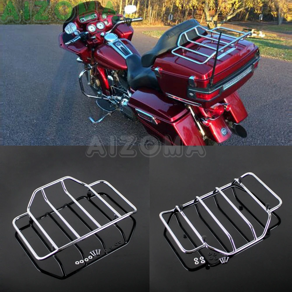 Chrome Motorcycle Tour Pack Luggage Top Rack for Harley Touring Electra Street Glide FLHT FLHR FLHS Road King FLH Road Glide