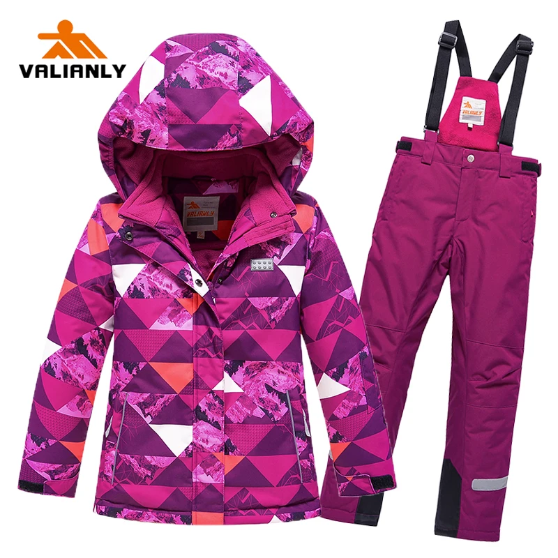 

VALIANLY Girls Winter Ski Suit Kids Skiing Jacket Pants 2 Pieces Waterproof Windproof Children Thick Snow Set For Girls Outdoor
