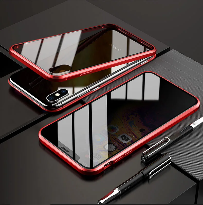 360 Protection Privacy Glass Magnetic Metal Case For iPhone XS Max XR XS X 7 8 6 6S Plus Anti-Peeping Case For iPhone 11 Pro Max