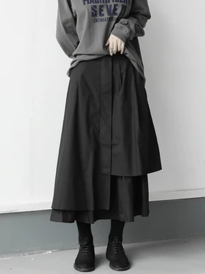 Темные японские уличные Асимметричные поддельные двойные окантовки средней