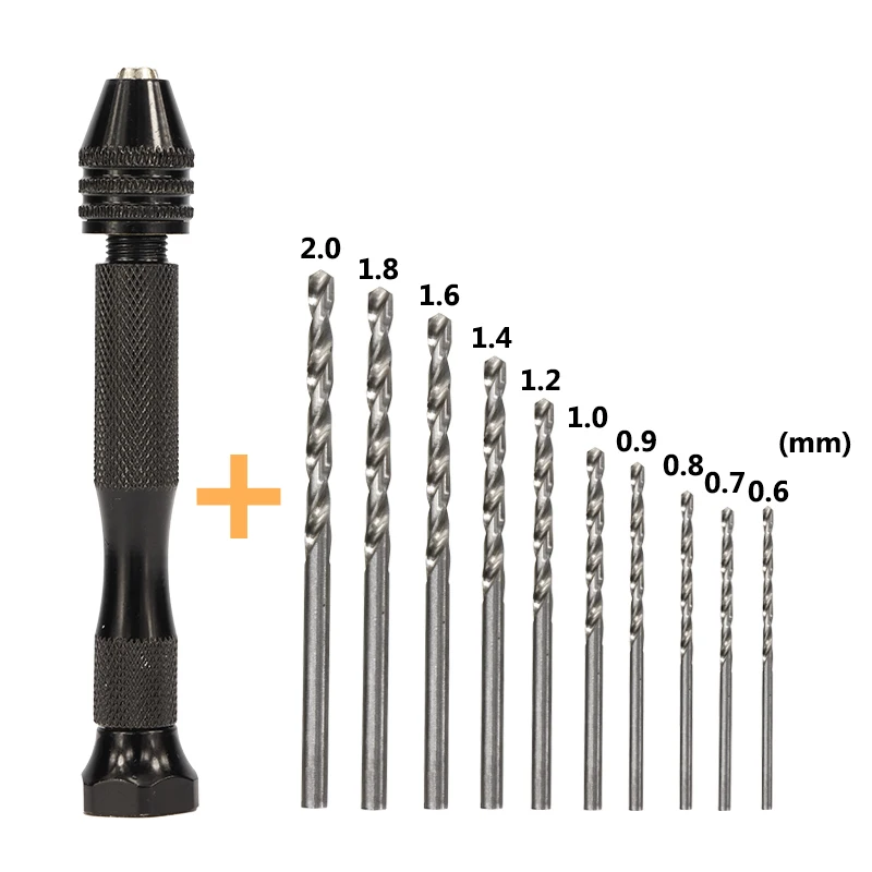 11pcs 0.6-2.0mm 11 шт. Мини Микро алюминиевая ручная дрель с быстрозажимным патроном HSS спиральное сверло деревообрабатывающие сверлильные вращающиеся инструменты ручная дрель - Цвет: 11pcs 0.6-2.0mm