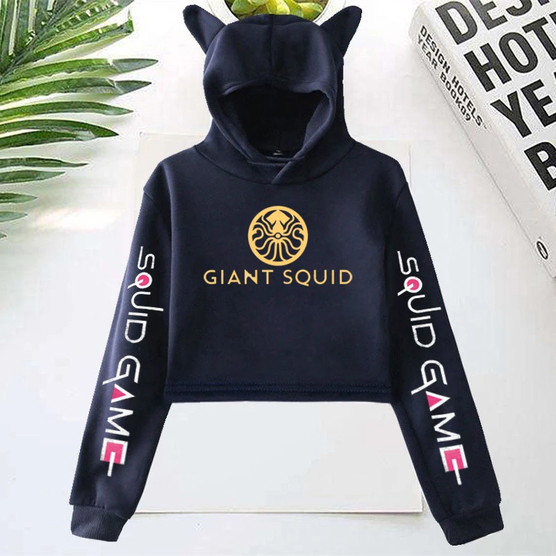 

Squid Game Merch Hoodie 456 Short cat ear hoodie Cropped Hoodie Female Long Sleeve Sweatshirt Crop Top Women's Hoodie Pullovers
