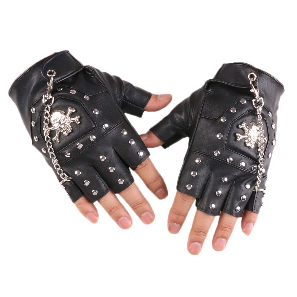

Перчатки без пальцев для мужчин и женщин, мотоциклетные митенки с заклепками, из искусственной кожи, для танцев и ночных клубов, в стиле панк