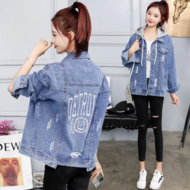 

Female Spring Autumn New Denim Jacket Women Clothes 2021 Korean Fashion Loose Casual All-Match Long-Sleeved Jeans Coat Female