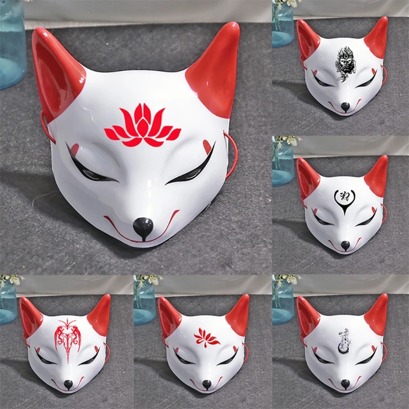 

Japanese Hand Painted Foxfairy Mask Half Face Cosplay Costumes Unisex Props Animal Party Masquerade Halloween Accessory