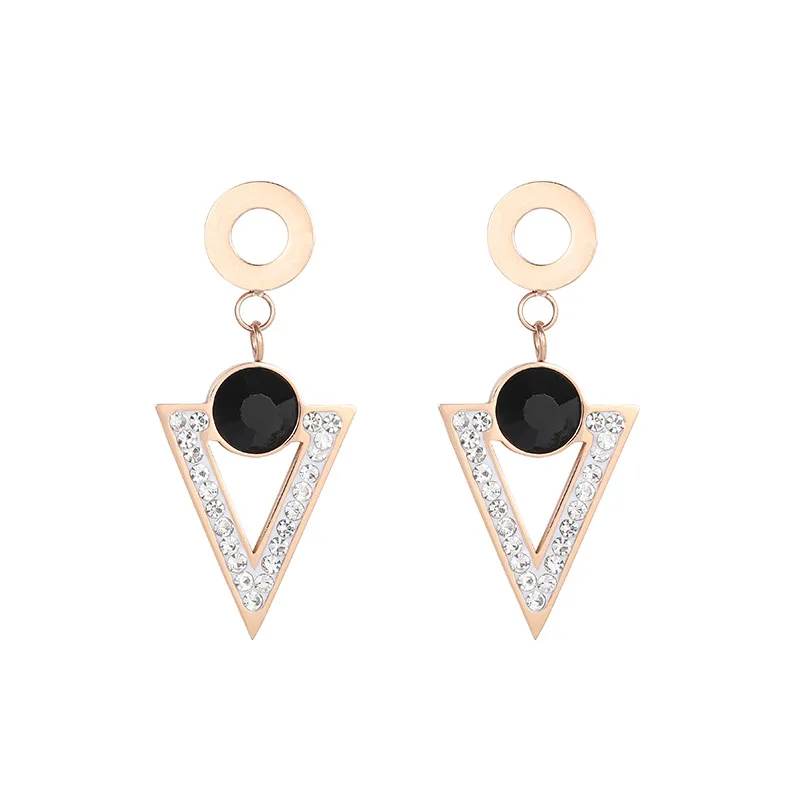 

JIOROMY Simple Jewelry For Women Fashion Titanium Steel Full Crystals Earrings Hollow Triangle Round Geometric Drop Earring