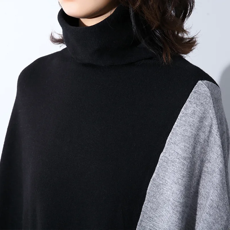 

Plus Size Women Dress Harajuku Contrast Color Batwing Sleeves Long Dress Chic Loose Knitted Sweater Dress Autumn New Maxi Dress