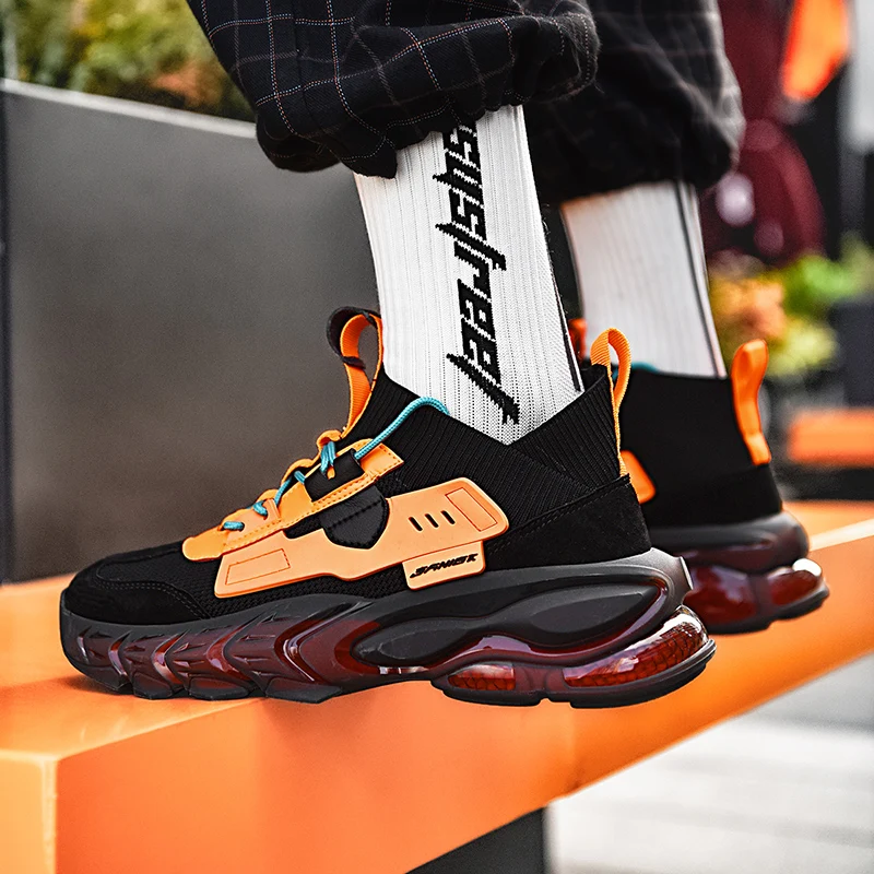 

Spring Male Shoes Breathable Men High Top Fashion Running Shoes Chunky Sneakers Comfortable Street Style Adult Casual Shoes 2021