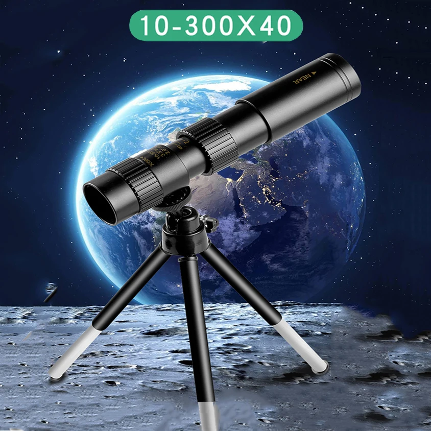 Монокулярный телескоп 4k 10-300x40 мм с Супер телефото зум со штативом и зажимом