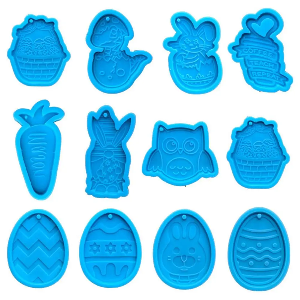 

Happy Easter Eggs Keychain Silicone Mold Easter Rabbits Bunny Pendant Resin Mould Hanging Tags Rubber mold DIY Epoxy Tools