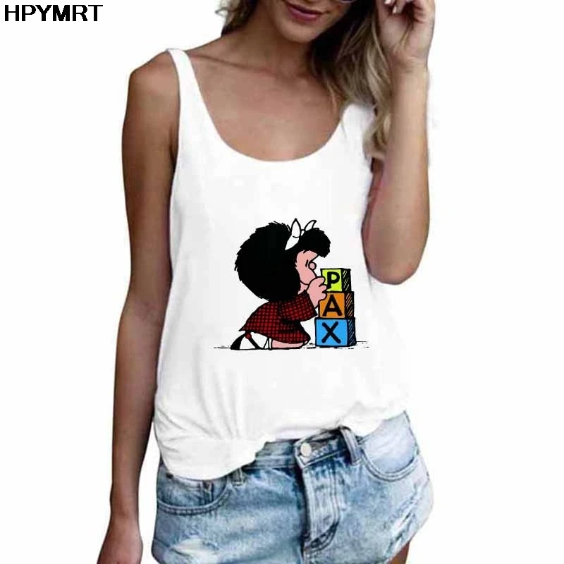 

Tops Women Sexy Tops New Summer Harajuku Sleeveless Camisole Tank Tops Vest Mafalda Printed Casual Loose Women Female Shirt 90s