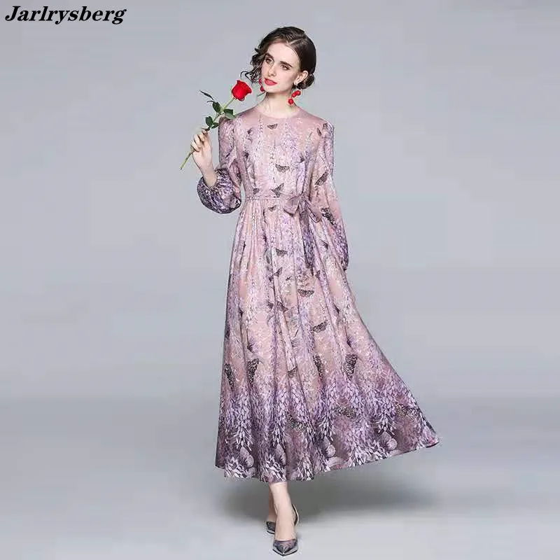 

Женское платье с рукавом-фонариком, круглым вырезом и принтом