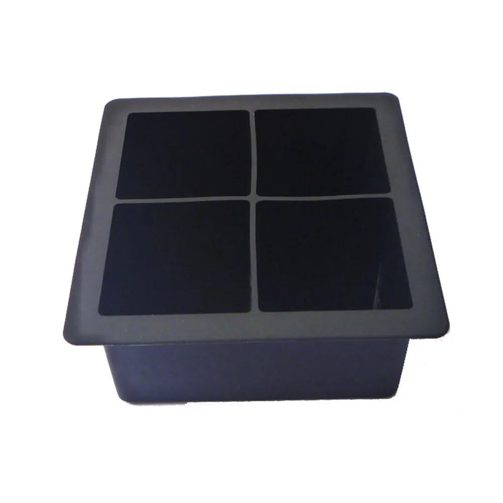 

Black Grade Silicone 4-grid Large Cube Jumbo Ice Cube Square Tray Mold Mould Non-toxic Durable Drink Ice Cube Pudding Jelly Mold