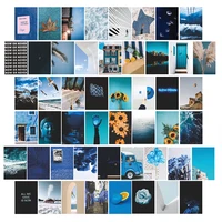 50pcs blue wall collage kit aesthetic pictures wall art poster prints boho style living room dorm decorations for girl boy teens