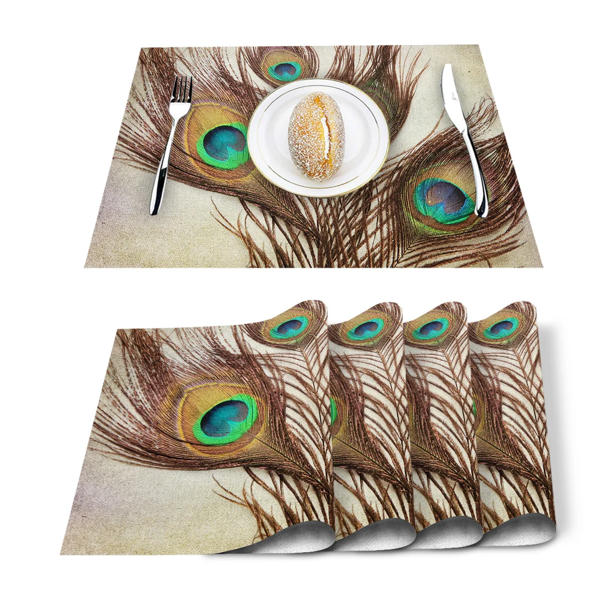 4 6 штук в партии комплект круглые скатерти на стол с перьями павлина С принтом из