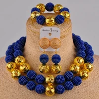 royal blue jewelry set simulated pearl necklace nigerian wedding beads costume african jewelry set for women fzz20