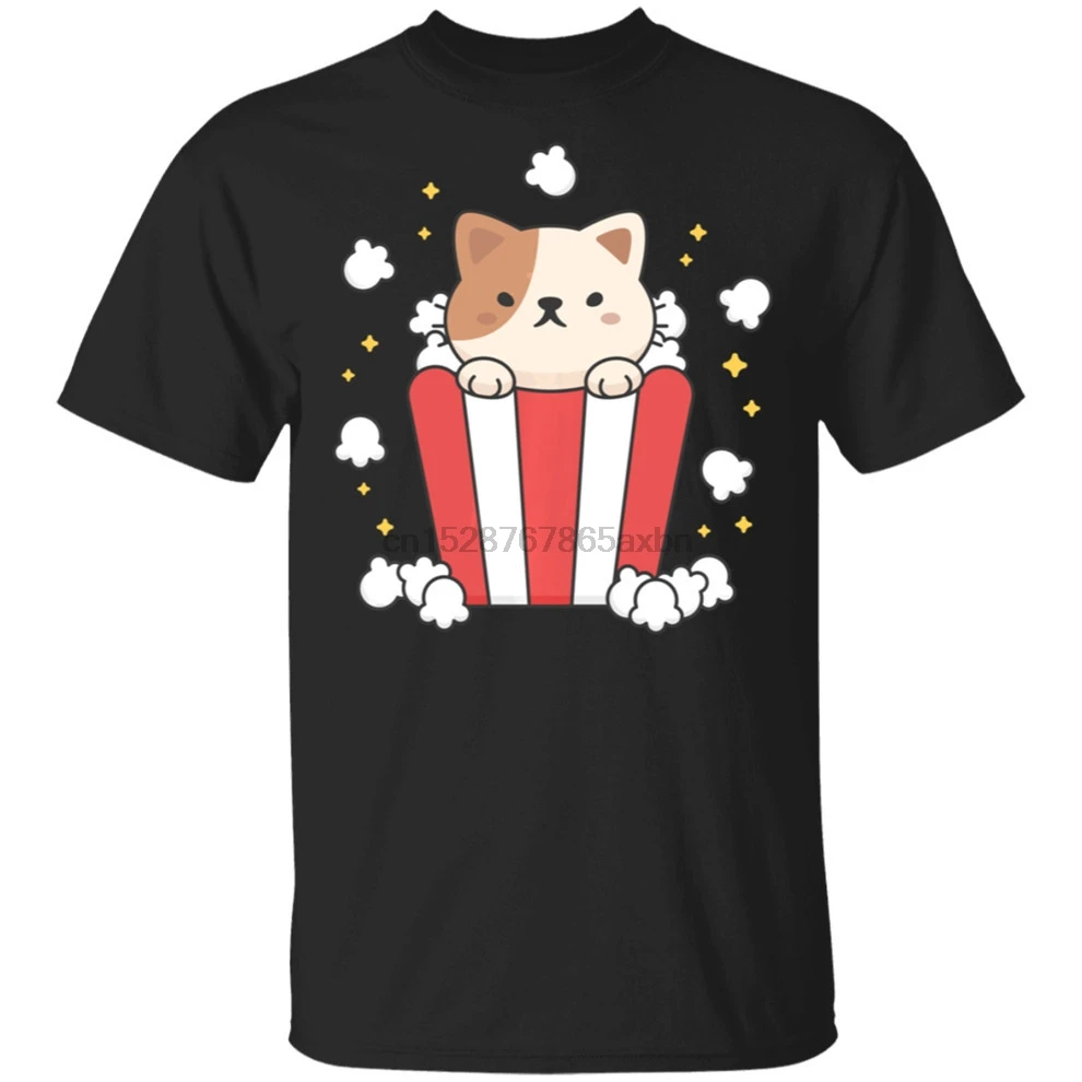 Kawaii Popcorn Chibi Cat эстетический японский аниме Подарочный пуловер черная футболка