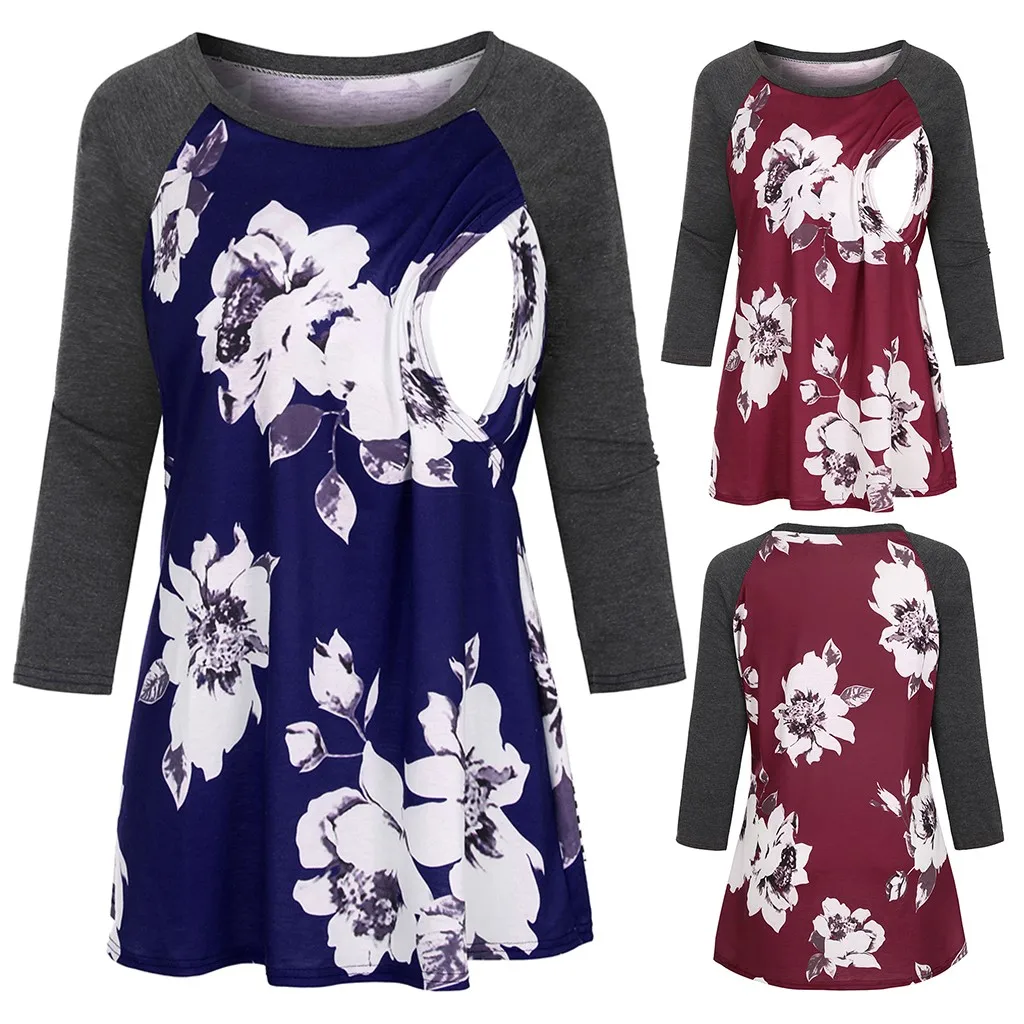 

New Summer Women Maternity Blouse Floral printed Nursing Tops T-shirt For Breastfeeding Ladies Fashion Casual Pregnancy Clothes